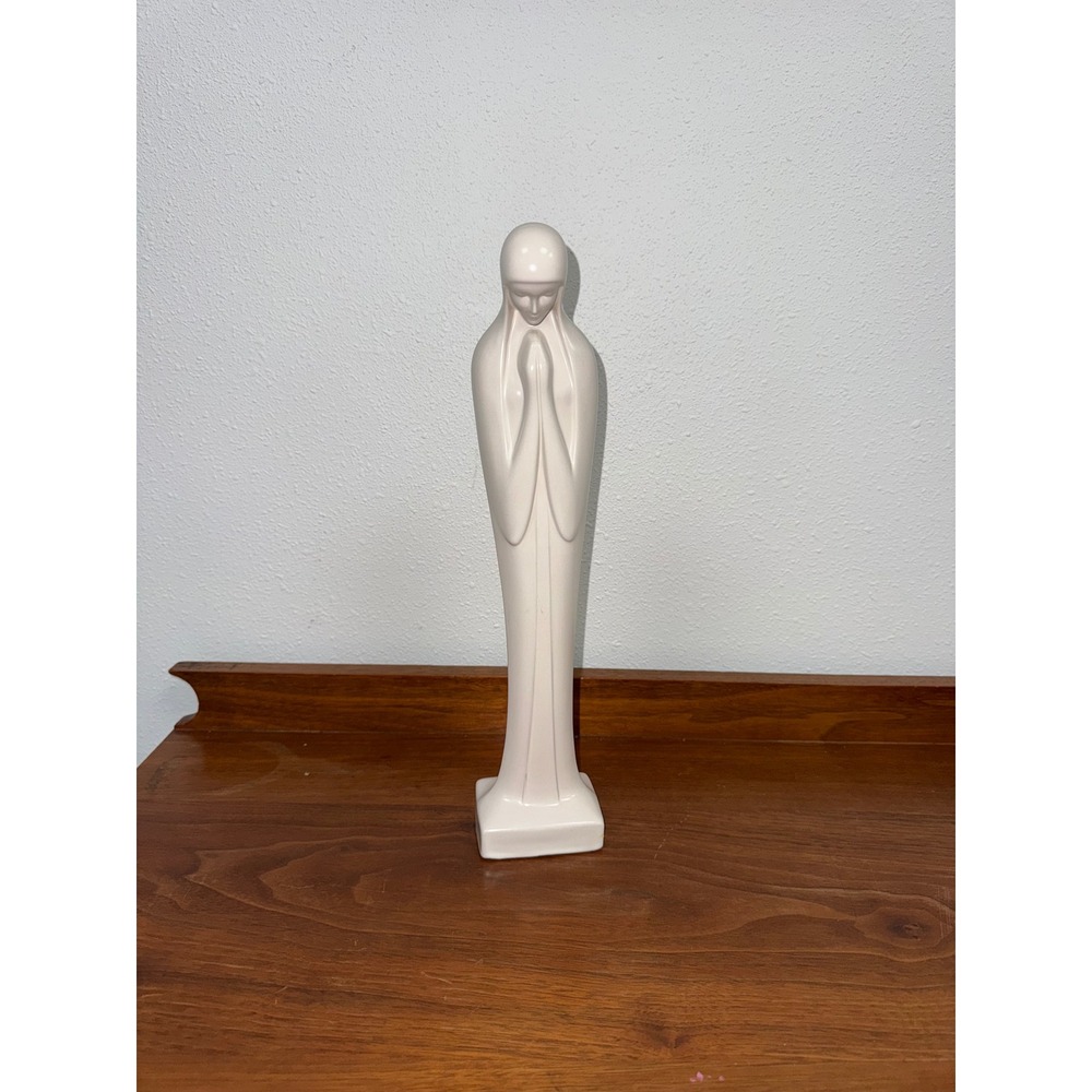 Vintage Holland Mold Virgin Mary Madonna Ceramic Figurine White Mid Century 12in